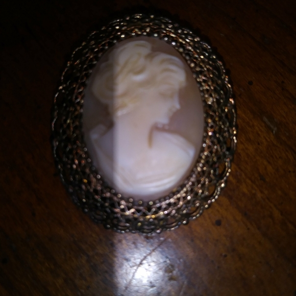 Antique Shell Cameo carved brooch/pendant sterling KL 925 - Picture 1 of 8